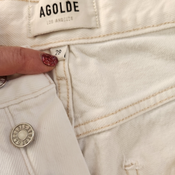 Agolde Jeans Size 29 "Riley" High Rise Straight Crop White Distressed Ripped - Picture 5 of 13